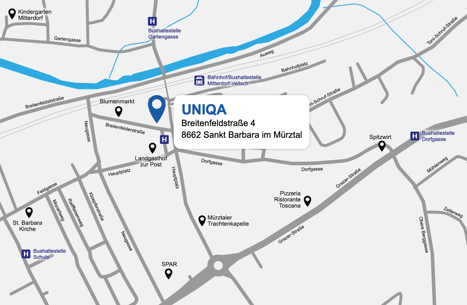 Eine detaillierte gezeichnete Karte der UNIQA Generalagentur Angerer